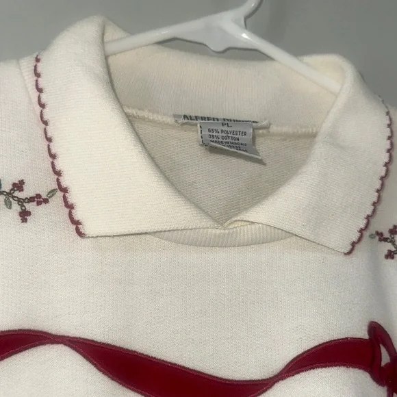 Alfred Dunner White and Red long  Sleeve  pullover  L petite VTG red bow - Picture 6 of 15
